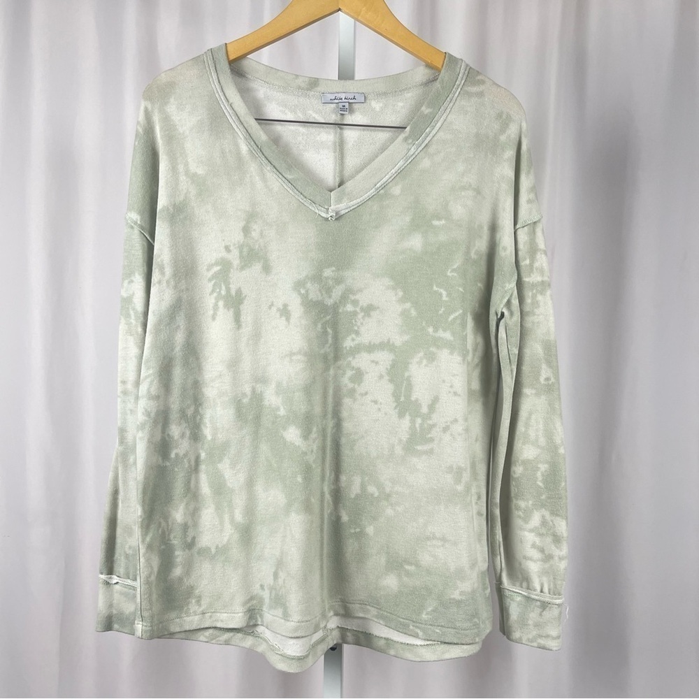 White Birch Medium Tie Dye Buttery Soft V Neck Crewneck Longline Pullover